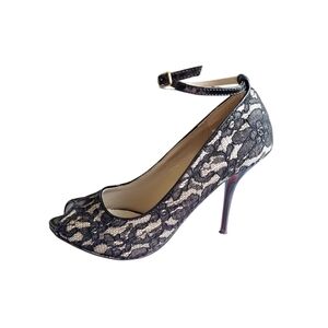 Charlotte Russe Black Lace Peep Toe Heels Ankle Strap Stilettos Size 6